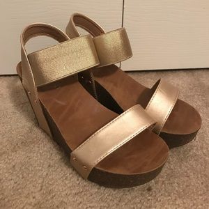 Gold wedge sandals